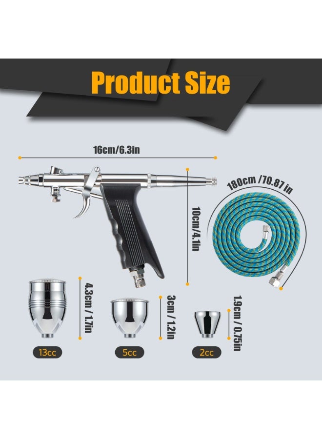 KISSUN Airbrush Kit, Air Brush Painting Set, Double Action Trigger Airbrush Gun with 0.3mm/0.5mm/0.8mm Needles, 2cc/5cc/13cc Paint Cup, Airbrush Spray Tool Set for Painting Nails Cake Tattoo Makeup - Image 4